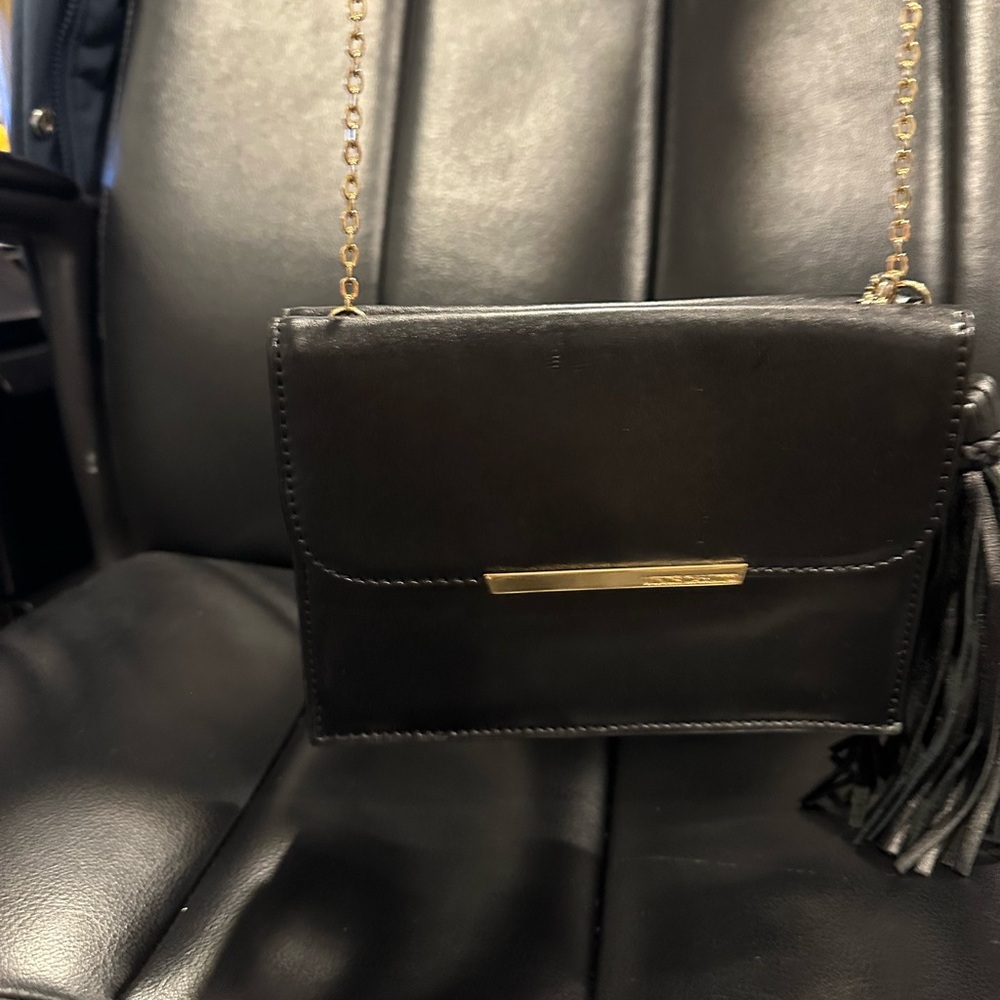 Vince Camuto Black Leather Bag with Gold Detail